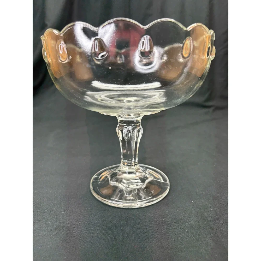 Vintage Indiana Clear Glass Teardrop Scalloped Pedestal Compote Dish 7.5